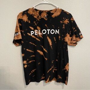 Peloton Tie Dye Tee Black Orange Logo Graphic Workout Shirt Small Activewear Top